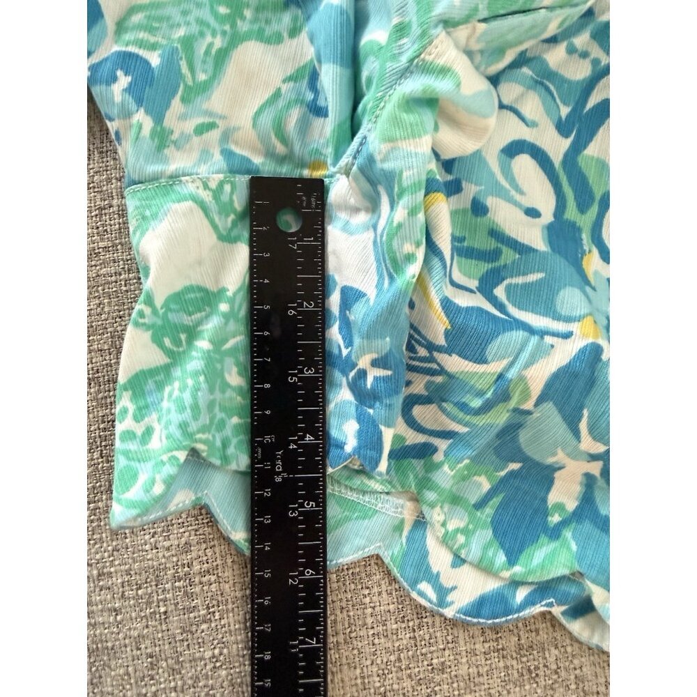 Lilly Pulitzer Buttercup Scalloped Hem Shorts Sz 10 Blue Green Coastal Vacation - Picture 12 of 13